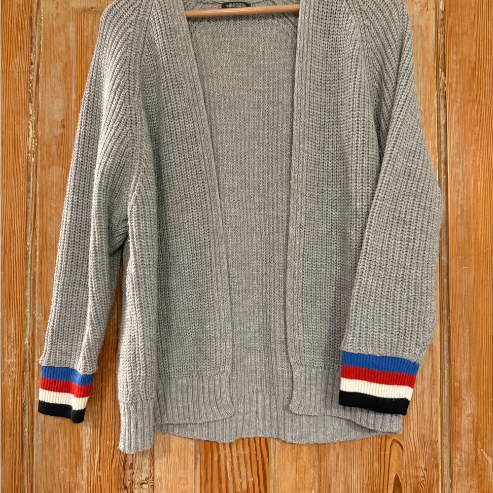 Wild Fable Gray Cardigan with Colorful Striped Cuffs